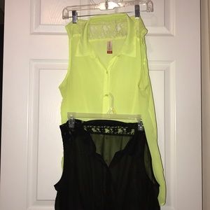 Two Sheer with Lace button sleeveless camp shirt